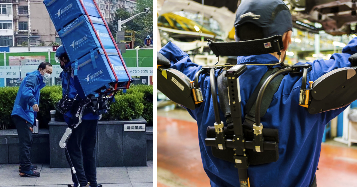 Mensajeros en China comienzan a usar exoesqueletos para cargar hasta 50 kg como si nada