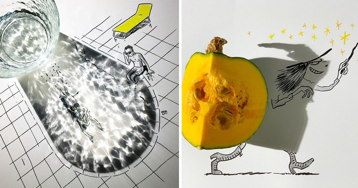 24 Sorprendentes dibujos de un artista que solo utiliza las sombras de los objetos