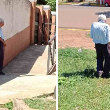 Abuelito de 88 años acompaña a diario a su bisnieta a la escuela y la espera a la salida. Ama su familia