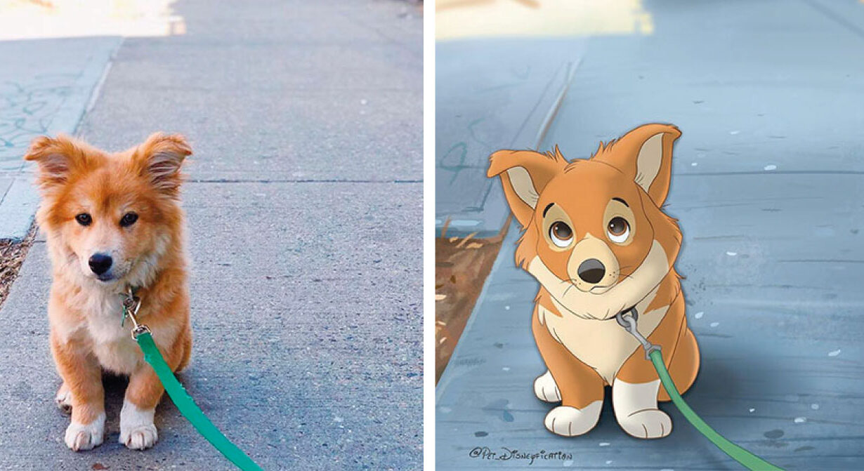 Artista transforma fotos de mascotas en ilustraciones estilo Disney