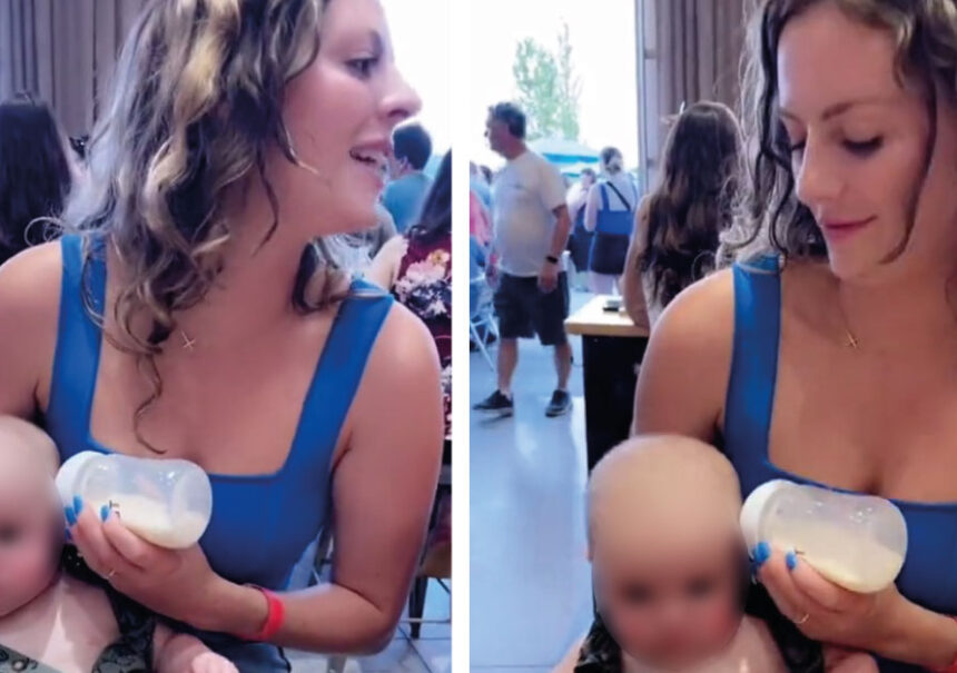VIDEO: Madre distraída le da biberón a su hijo en la oreja