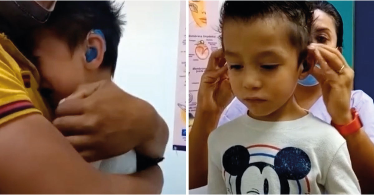 Nació sordo y rompió en llanto tras escuchar por primera vez la voz de su mamá.