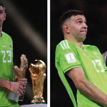 Critican gesto obsceno del portero de Argentina en la ceremonia de premiación en la final del Mundial