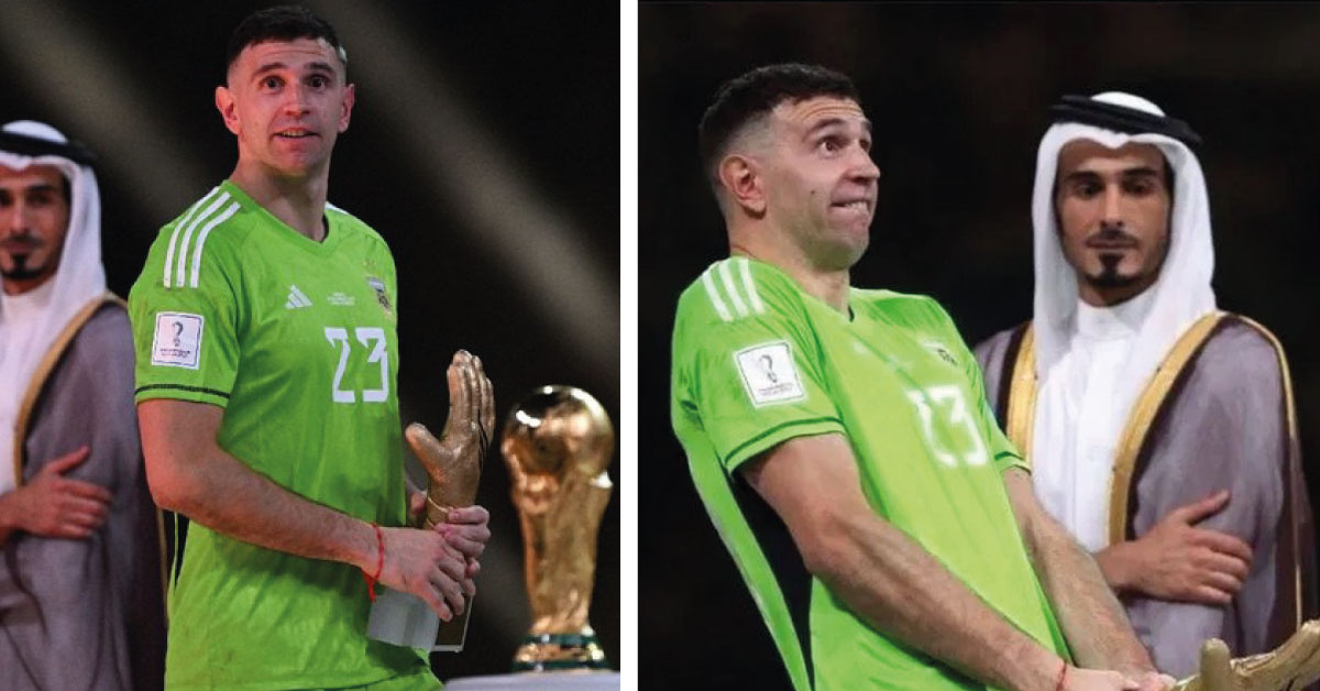 Critican gesto obsceno del portero de Argentina en la ceremonia de premiación en la final del Mundial