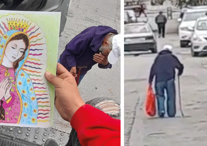 Para comprarle leche a sus nietos, abuelito vende sus dibujos