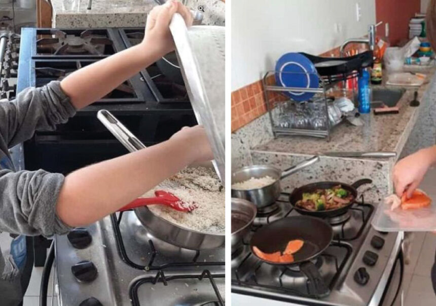Madre enseña a su hijo de 10 años a cocinar para que nunca se lo exija a su esposa